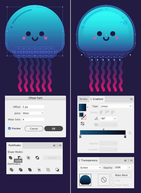 Tutorial "Flat Design" Glowing Jellyfish Illustrator Tutorial Karakter Design Tahap 10-jellyfish